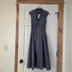 NWT Anthropologie Tommie Cap-Sleeve Smocked Front Zip Shirt Dress, Blue, PXXS